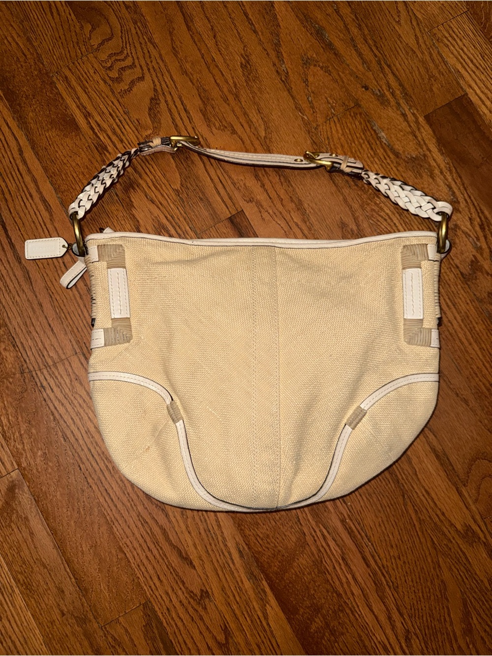 Coach Cream Canvas Shoulder Hobo Bag with Braided Strap